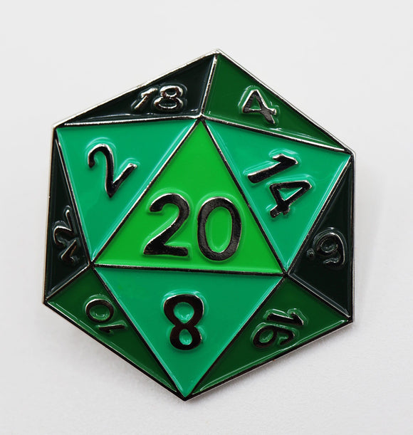 Green D20 Metal Pin