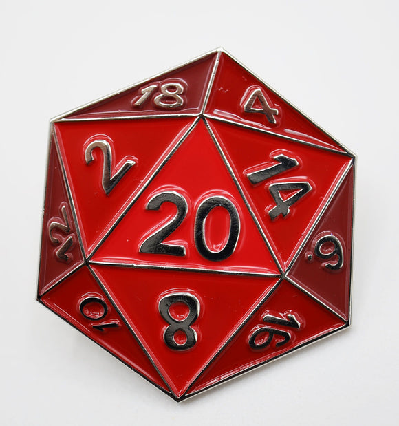 Red D20 Metal Pin