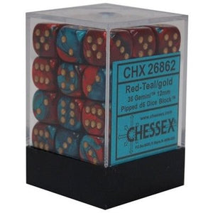 Chessex Gemini: 36D6 Red-Teal / Gold Dice