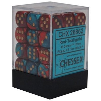 Chessex Gemini: 36D6 Red-Teal / Gold Dice