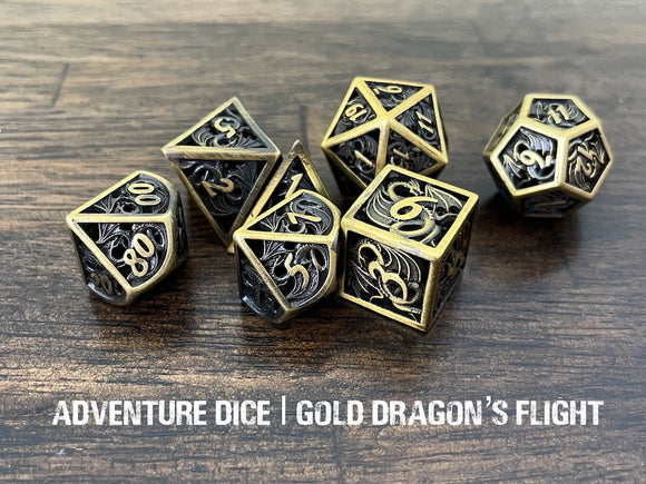 Gold Dragon Flight Hollow Metal Dice Set