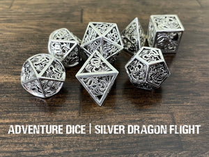 Silver Dragon Flight Hollow Metal Dice Set