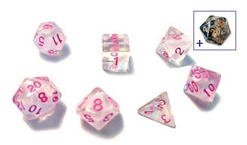 Sirius Dice 7 Die-Set: Translucent White Cloud with Pink Ink